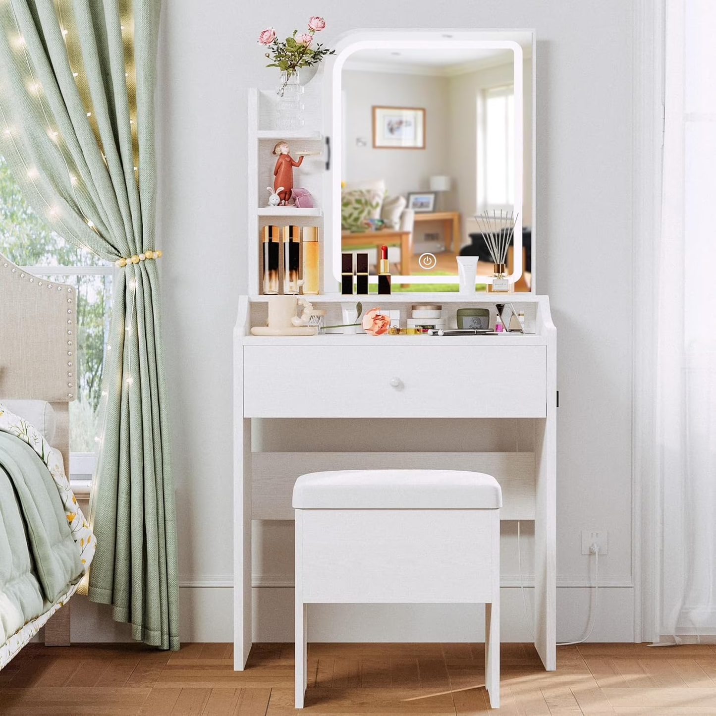Small Dressing Table Set with Adjustable LED Makeup Mirror