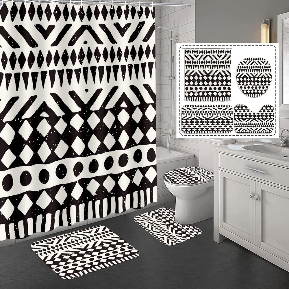 Bathroom Shower Curtain and Floor Mat Set - Polyester, Anti-slip, Modern Style