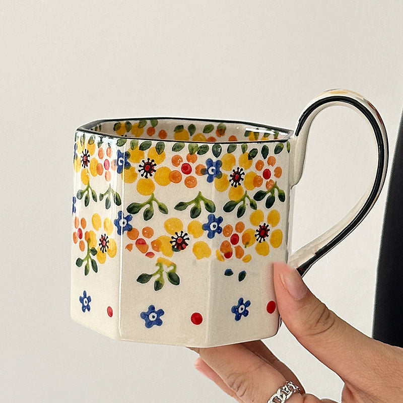 Hand-painted Summer Yellow Flower Ceramic Mug 400ml for Home & Kitchen