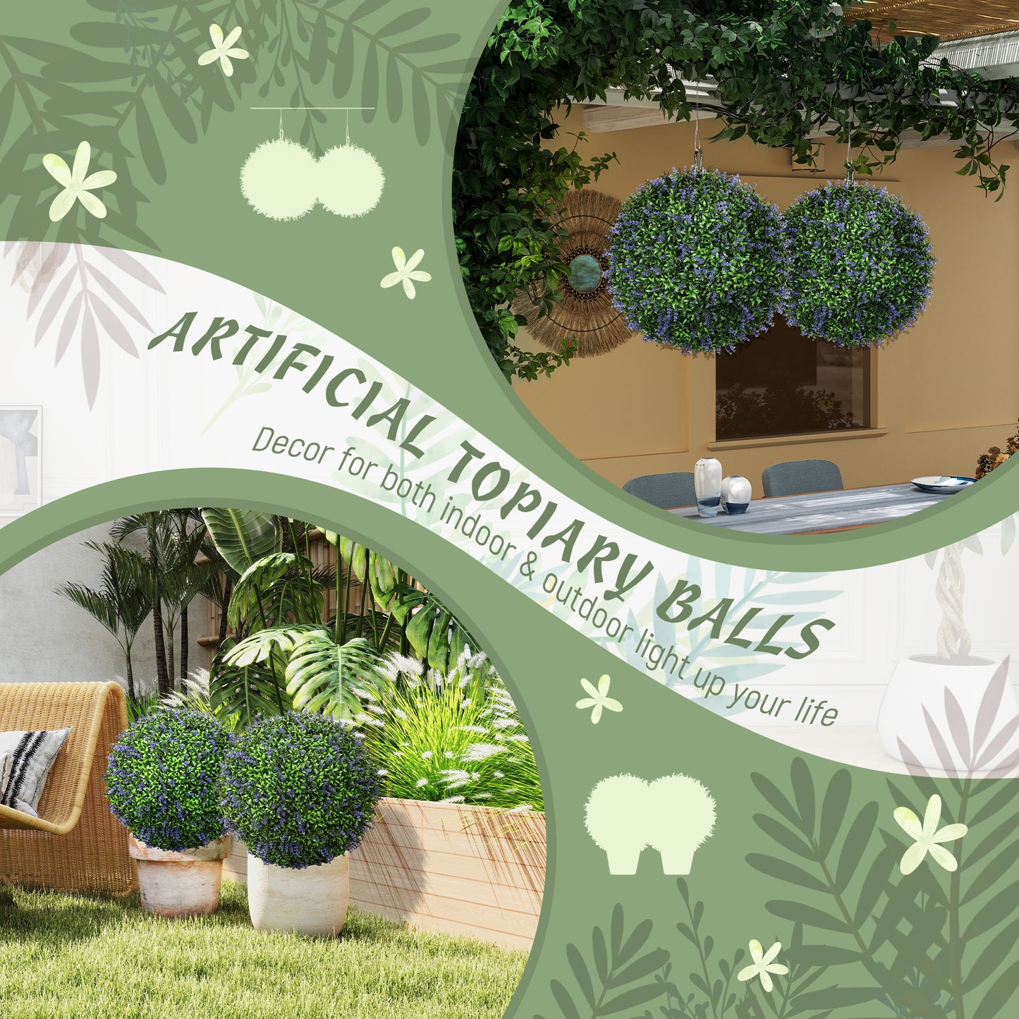 Artificial Lavender Topiary Balls - 16.5 Inch, Set of 2