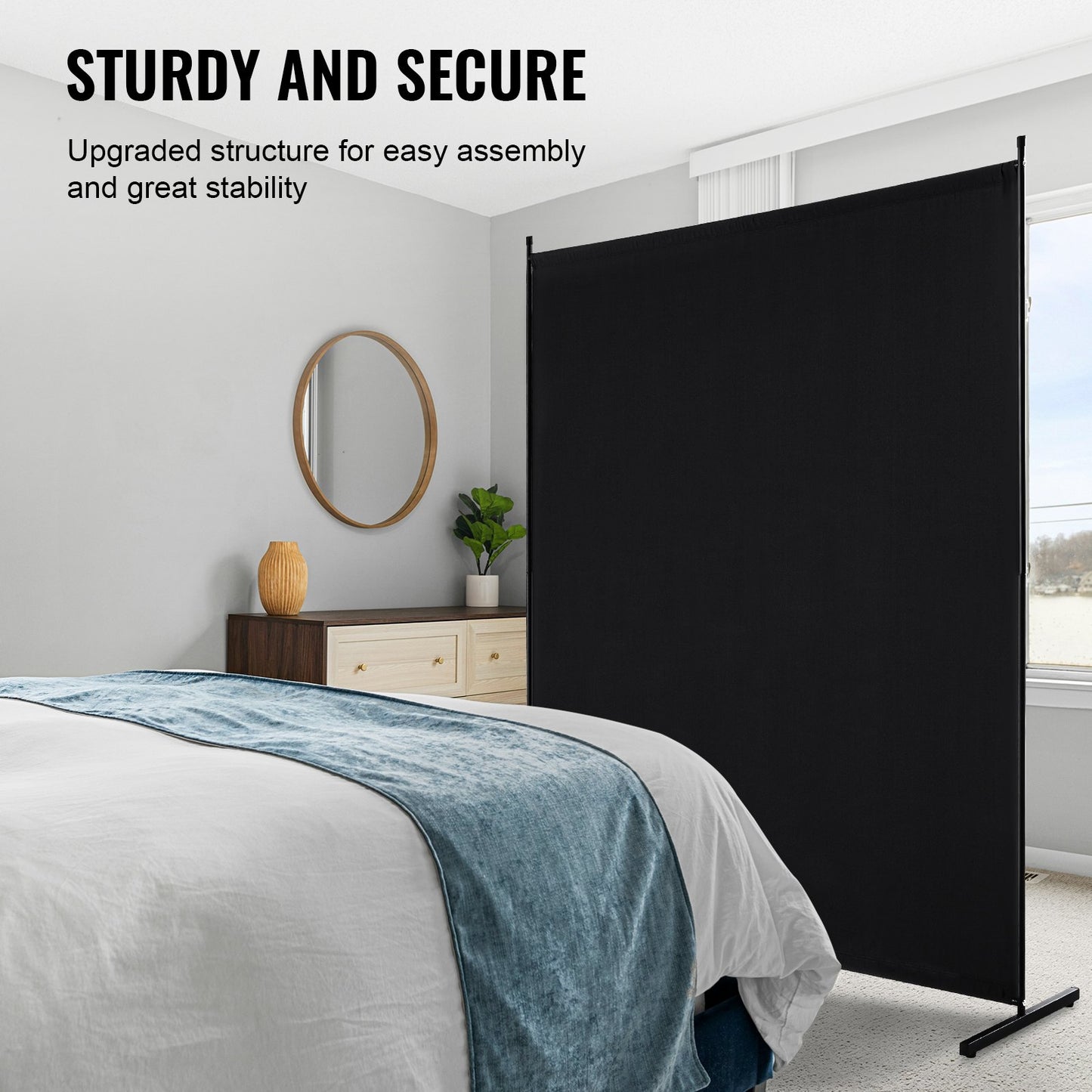 6FT Freestanding Room Divider - Black Privacy Screen Panel