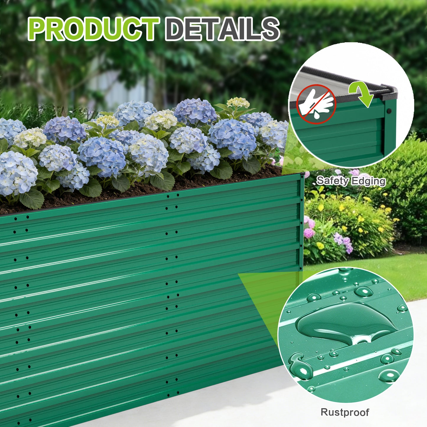 Raised Garden Bed Kit - 93.7 x 31.5 x 32.3 Inches, Rustproof Steel, Green