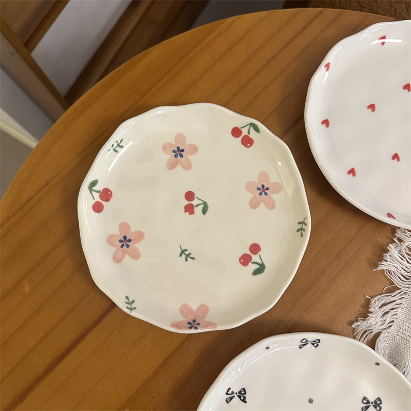 Small Irregular Floral Ceramic Plate - Hand-Painted Kitchen Decor