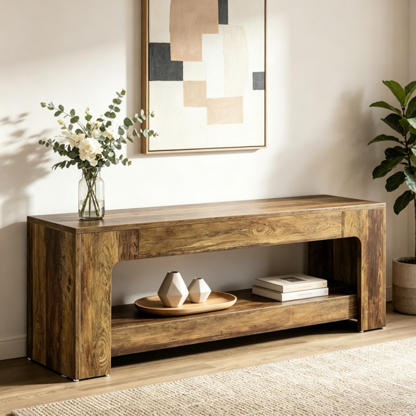 Farmhouse Console Table - 63" TV Stand with Open Storage