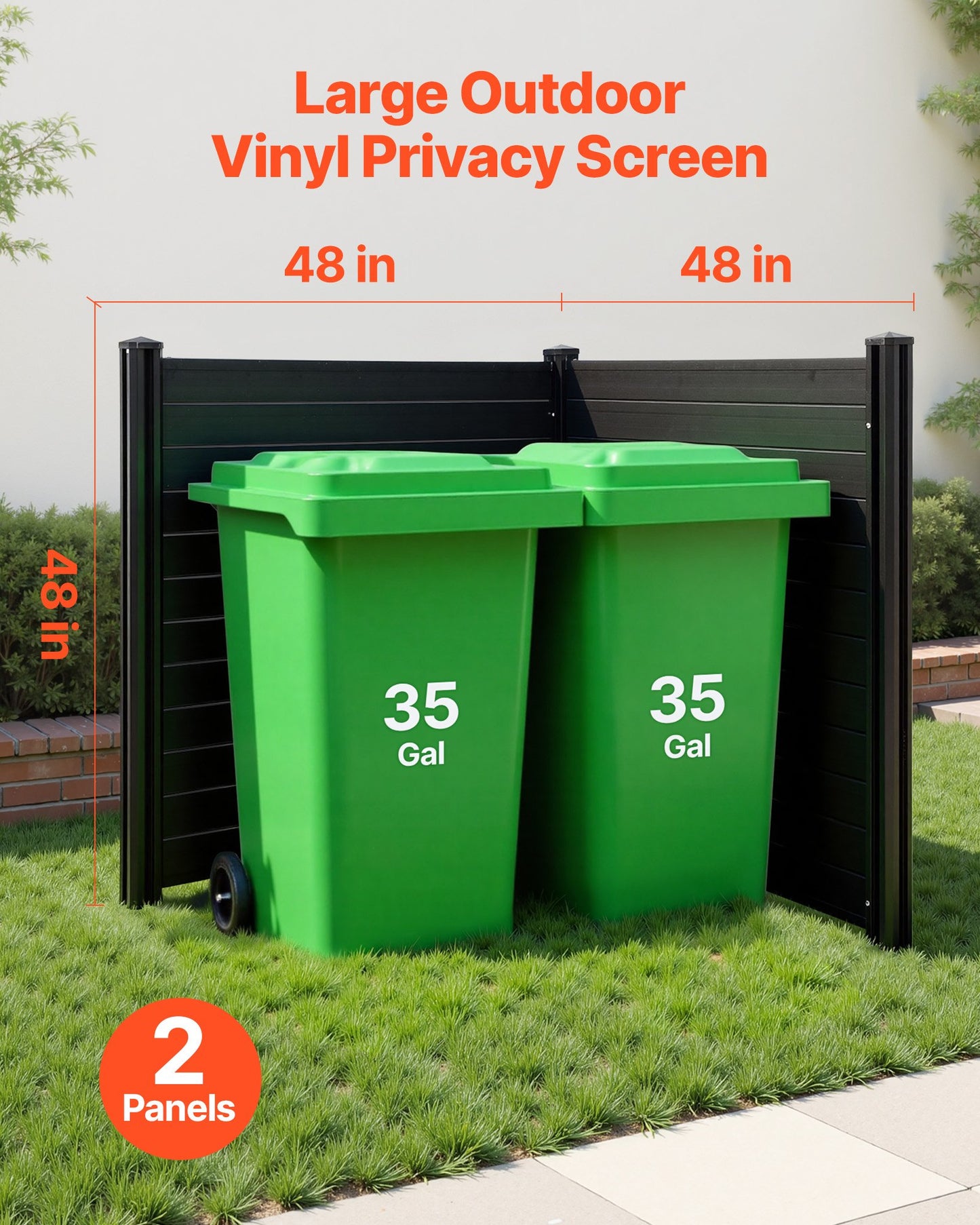 Outdoor Privacy Fence Panels 48x48 Inch Vinyl Fence for Air Conditioner & Trash Cans - Black