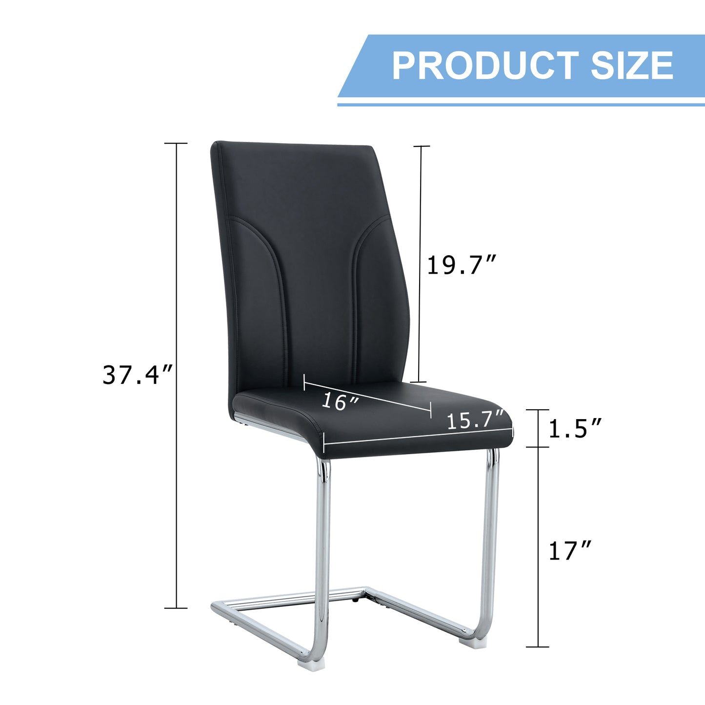 4 Dining Chair Set, Black PU Material High Back Seat And Sturdy Leg