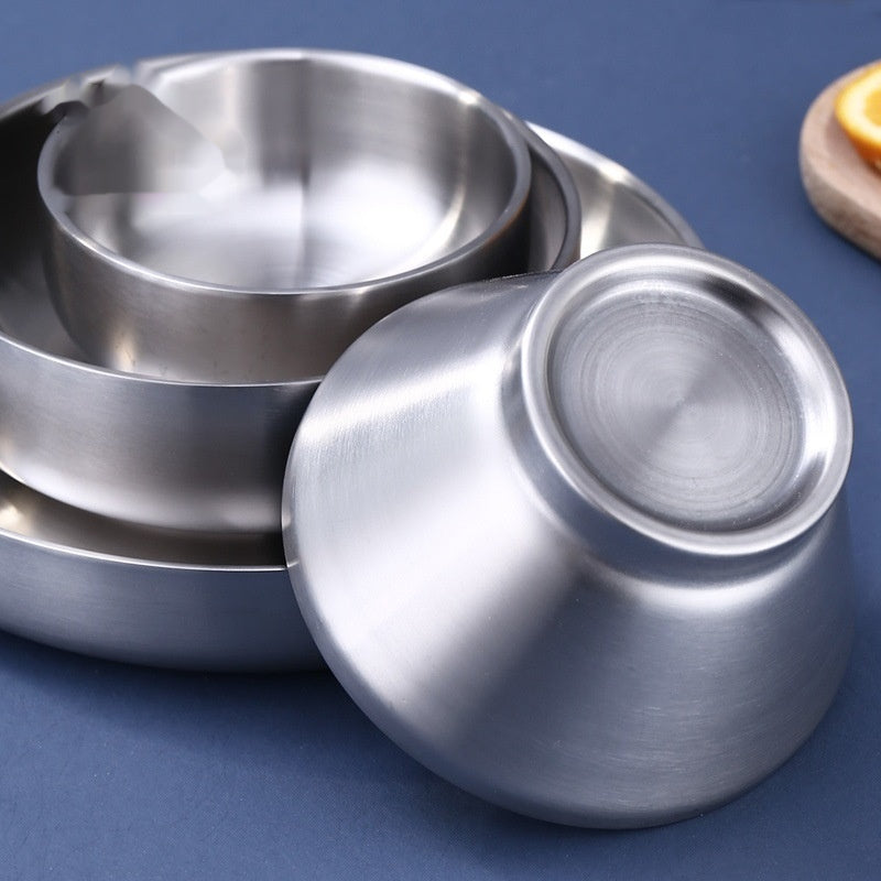 Stainless Steel Soup Bowl Set for Adults - Korean Style Double Layer & Tall Bowls, 11cm/15cm/12cm