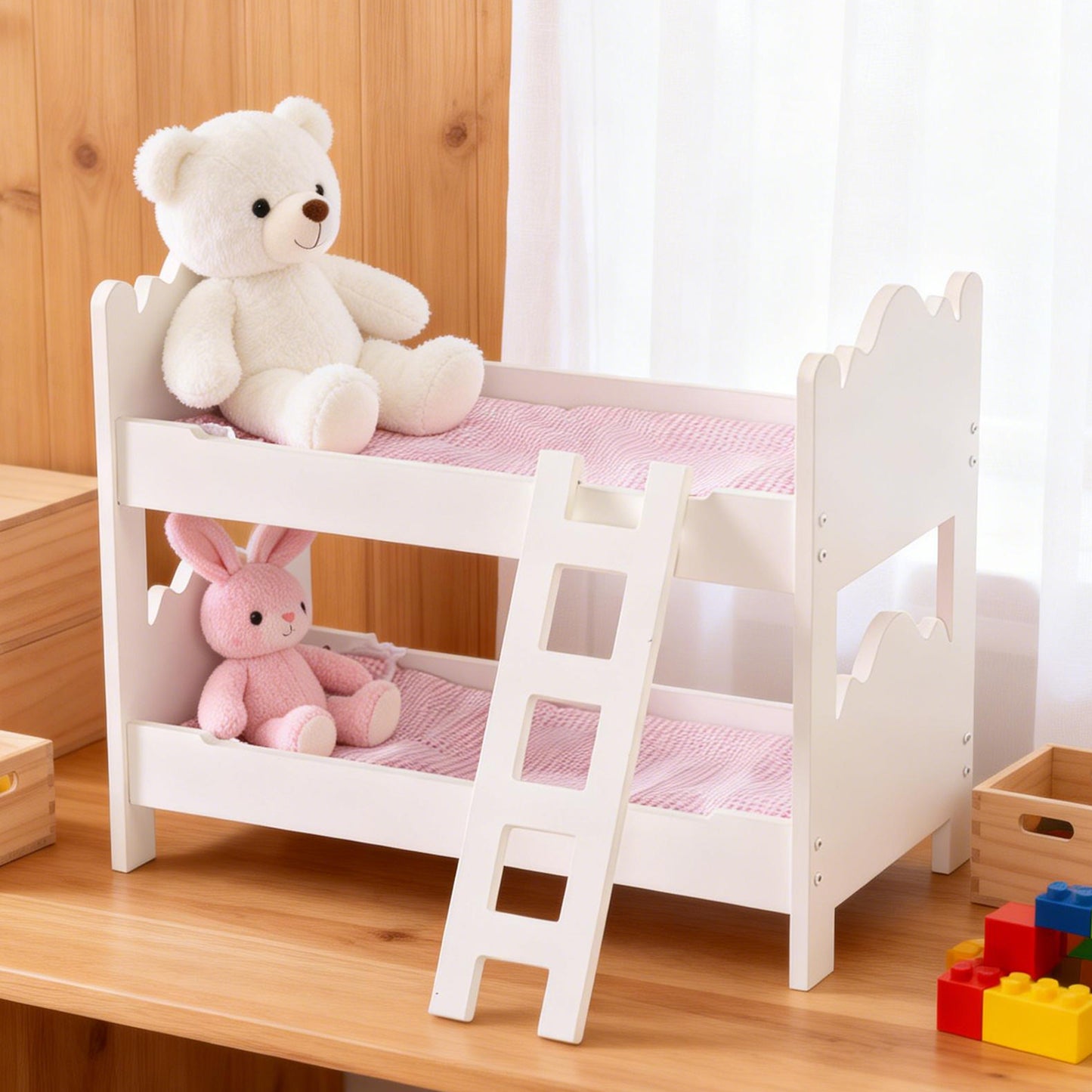 Baby Doll Bunk Bed Easy Assembly Wooden Play With Ladder Pink Bedding