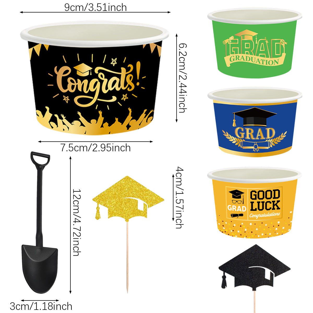 24 Pcs Graduation Party Ice Cream Cups with Spoons & Toppers