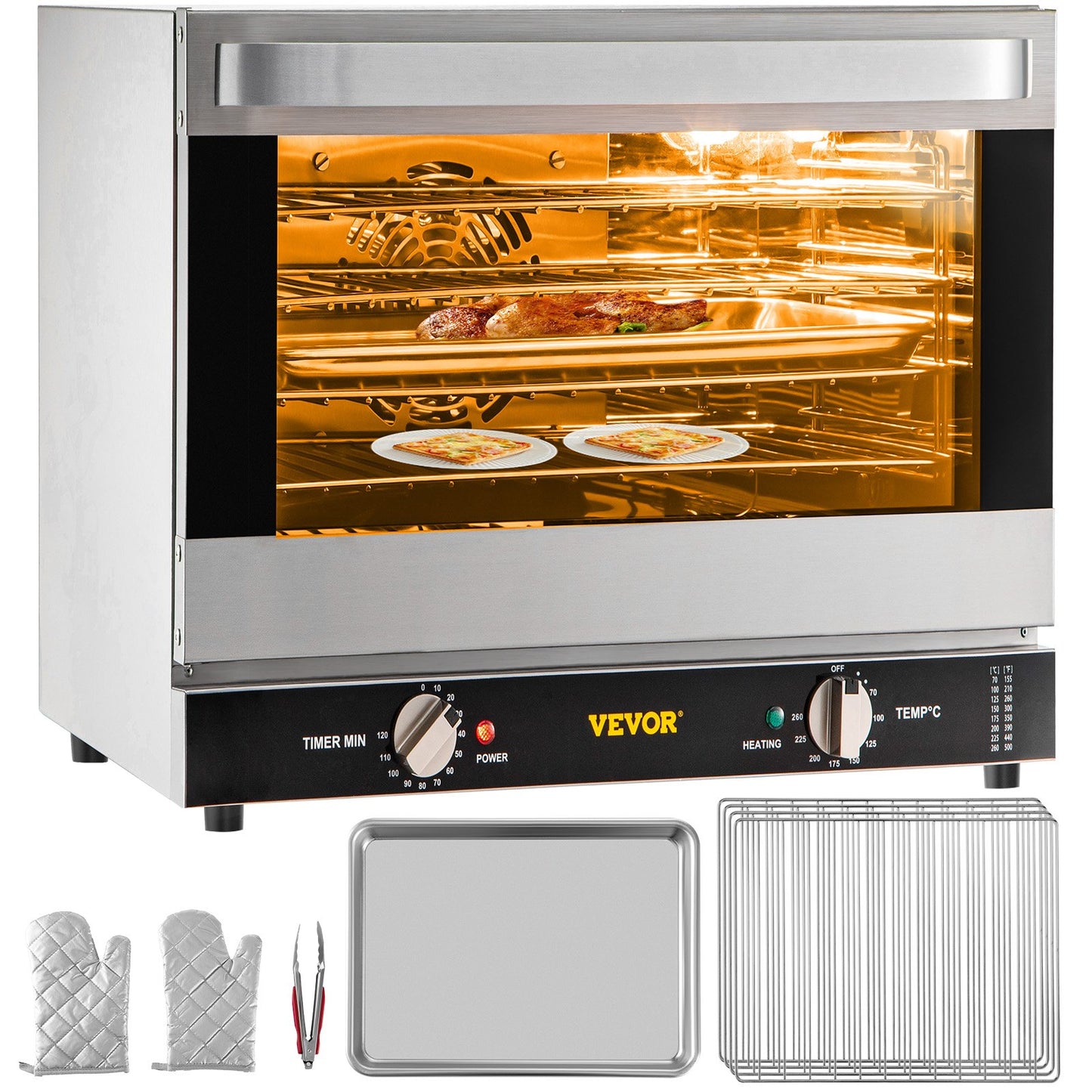 Commercial Convection Oven 66L Countertop Electric Baking Oven with Glass Door - Silver
