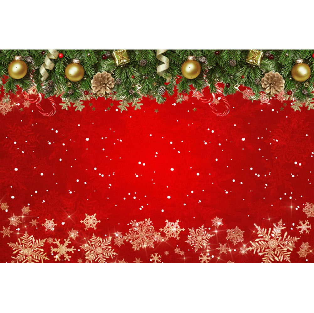 Christmas Snowflake Photography Backdrop Fabric - Red Background Wall Decor 7x5ft