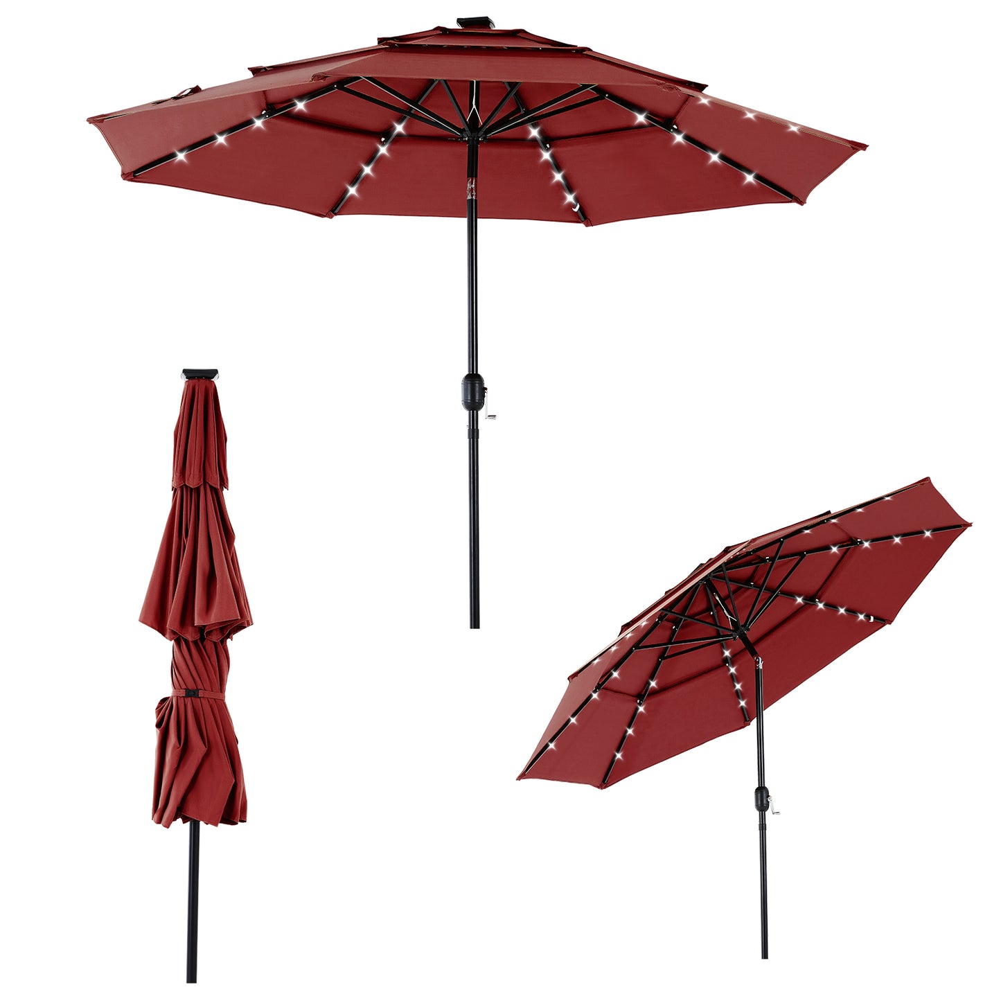 10FT Solar Patio Umbrella with 32 LED Lights and Tilt Crank