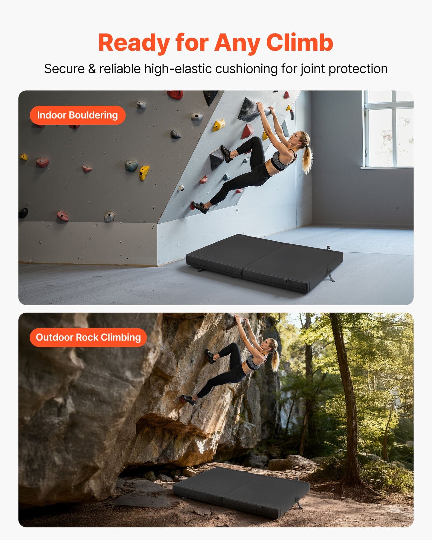 Climbing Crash Pad - Foldable Bouldering Mat with Adjustable Backpack Straps