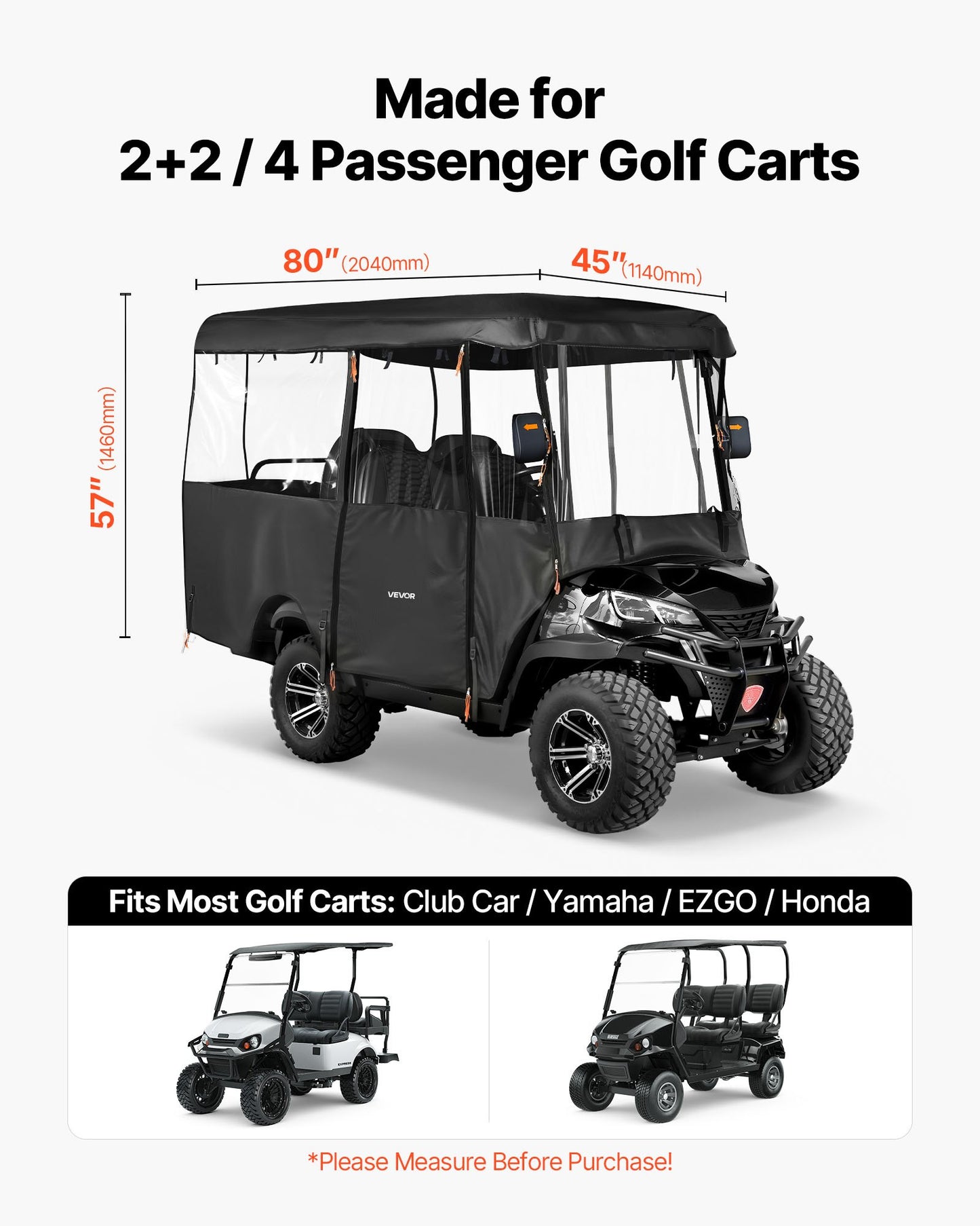 Waterproof Golf Cart Cover for 2-4 Passengers - Full Enclosure with Windproof Hooks