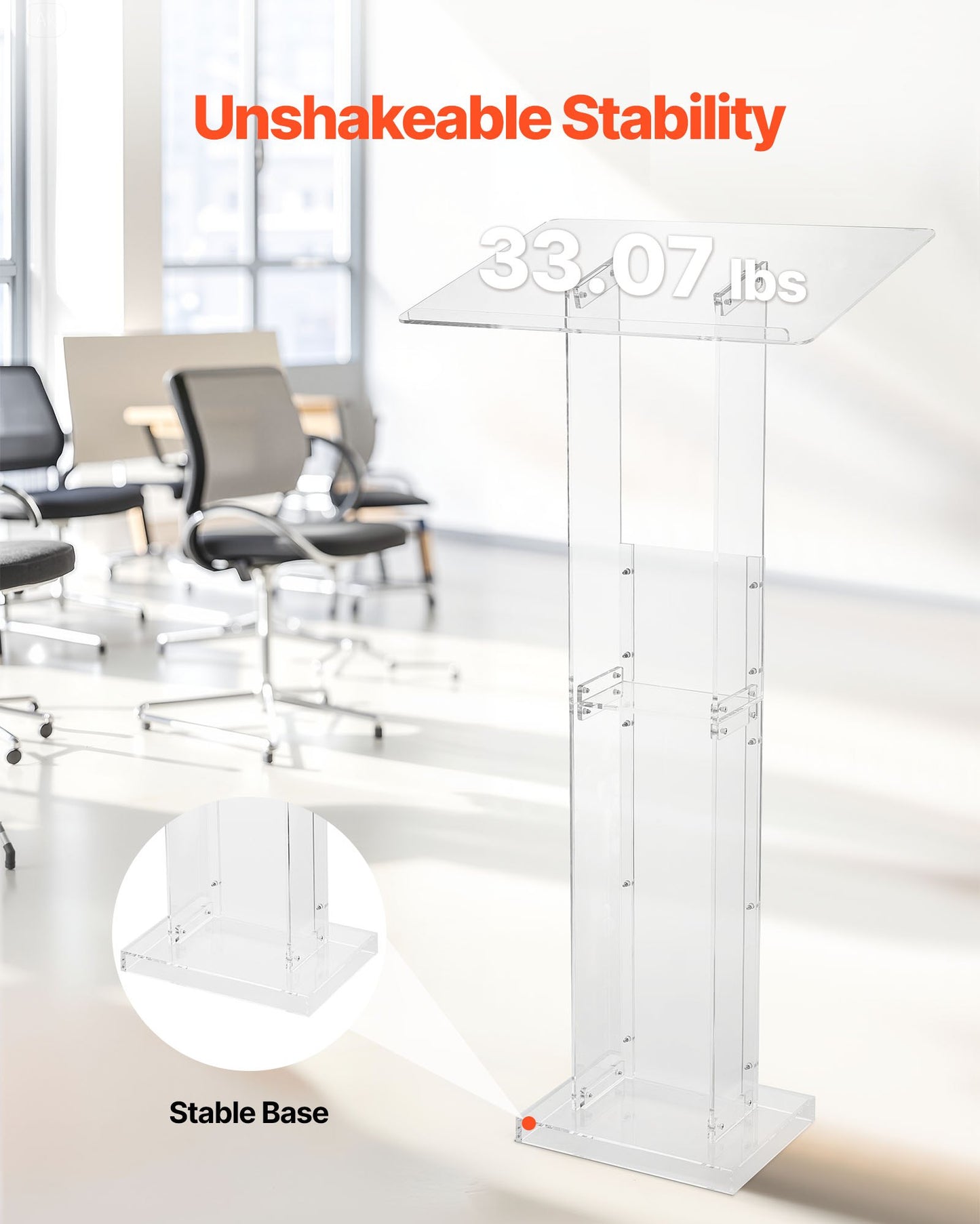 Portable Acrylic Podium Stand with Storage Shelf - Natural