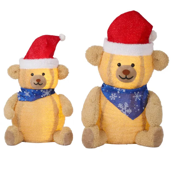 Set of 2 Lighted Plush Bear Christmas Decorations with 60 LED Lights
