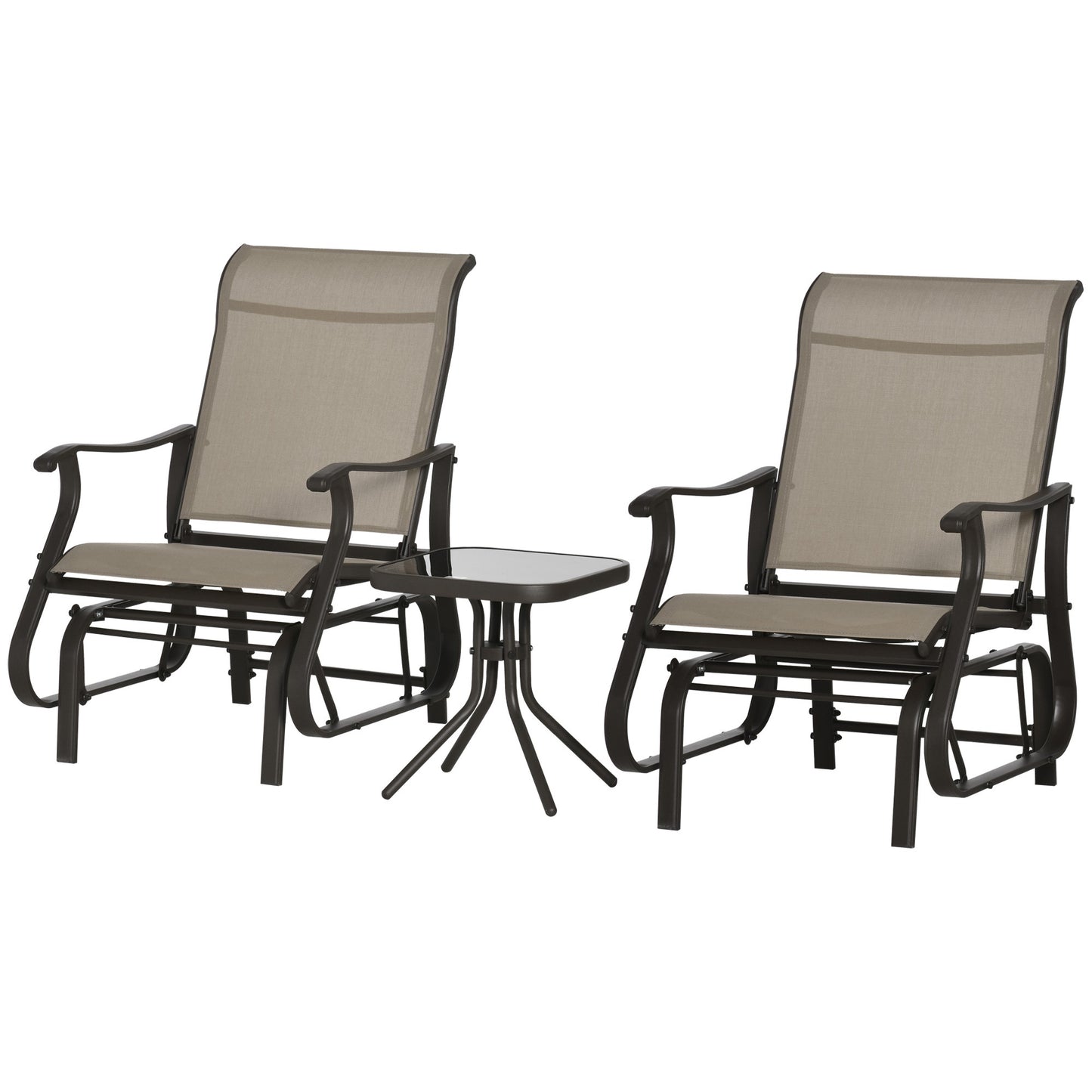 Outdoor Gliding Chairs Set with Table - Durable Gray Rocking Chairs