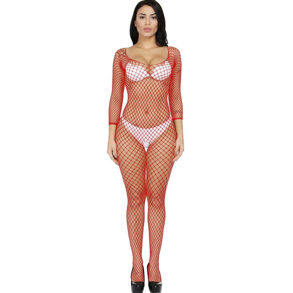 Mesh Bodysuit Hollow Long Sleeve Stockings for Women