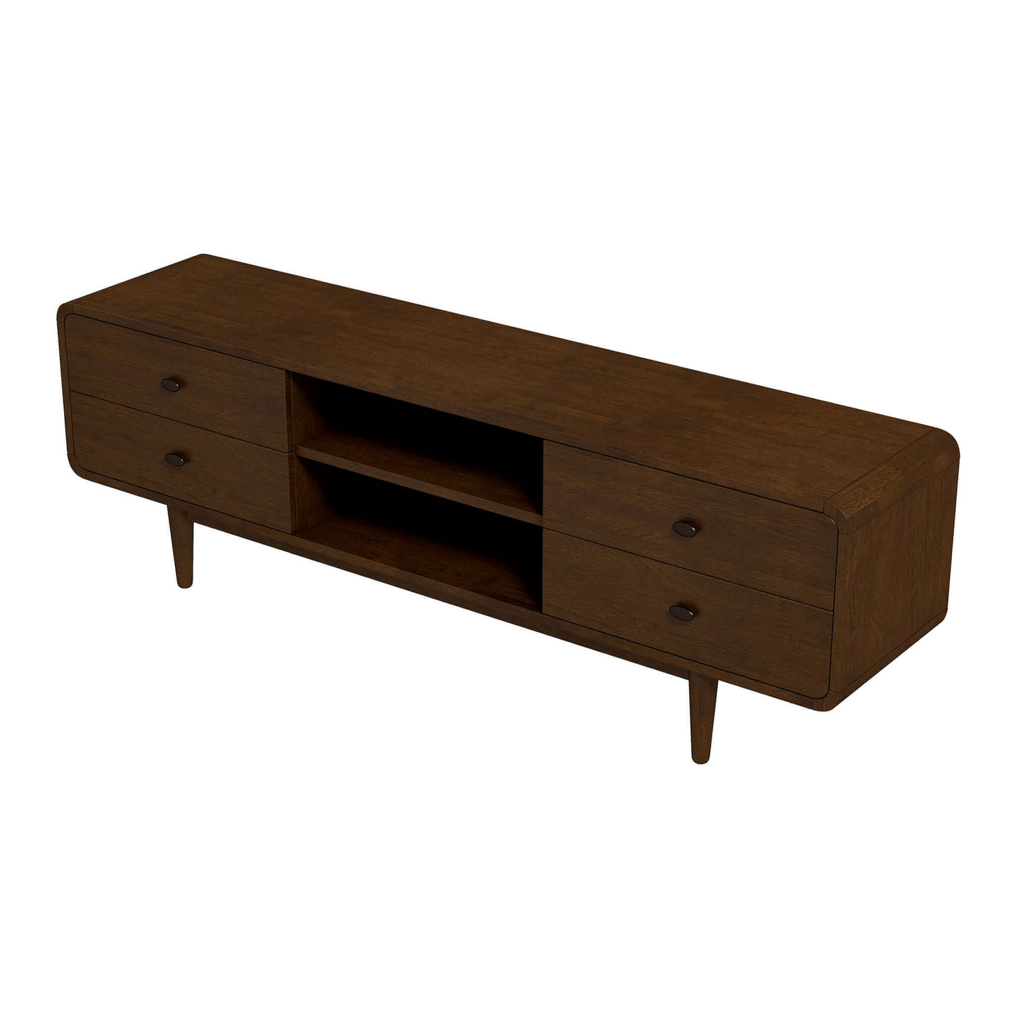 Alexa Mid Century Modern Style TV Stand With Walnut Finish And Solid
