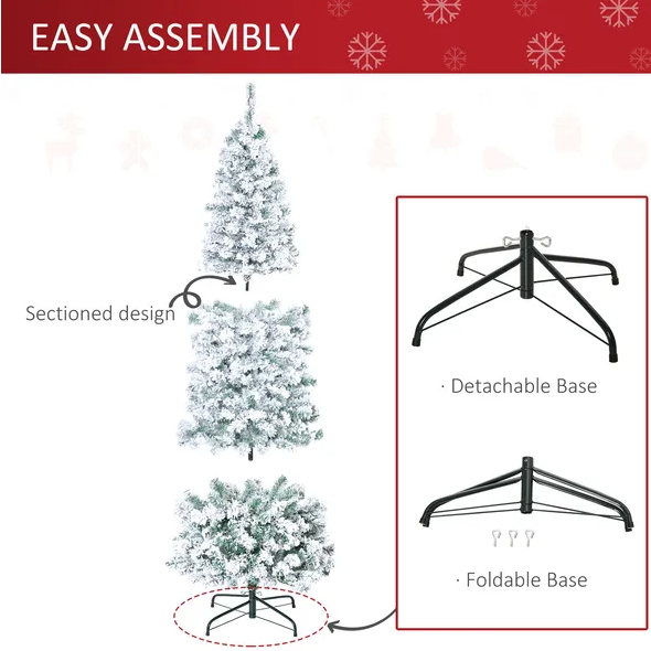 6 Ft Pre-Lit Snow-Flocked Slim Douglas Fir Christmas Tree - Green
