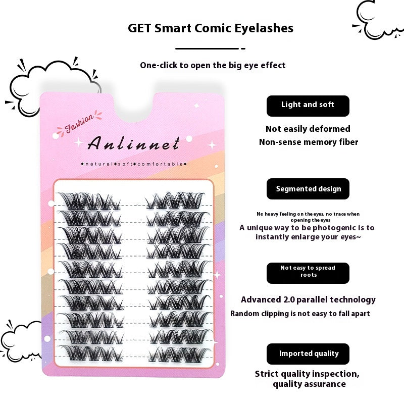 False Eyelashes 10 Rows Oblique Flying Cluster Natural Look