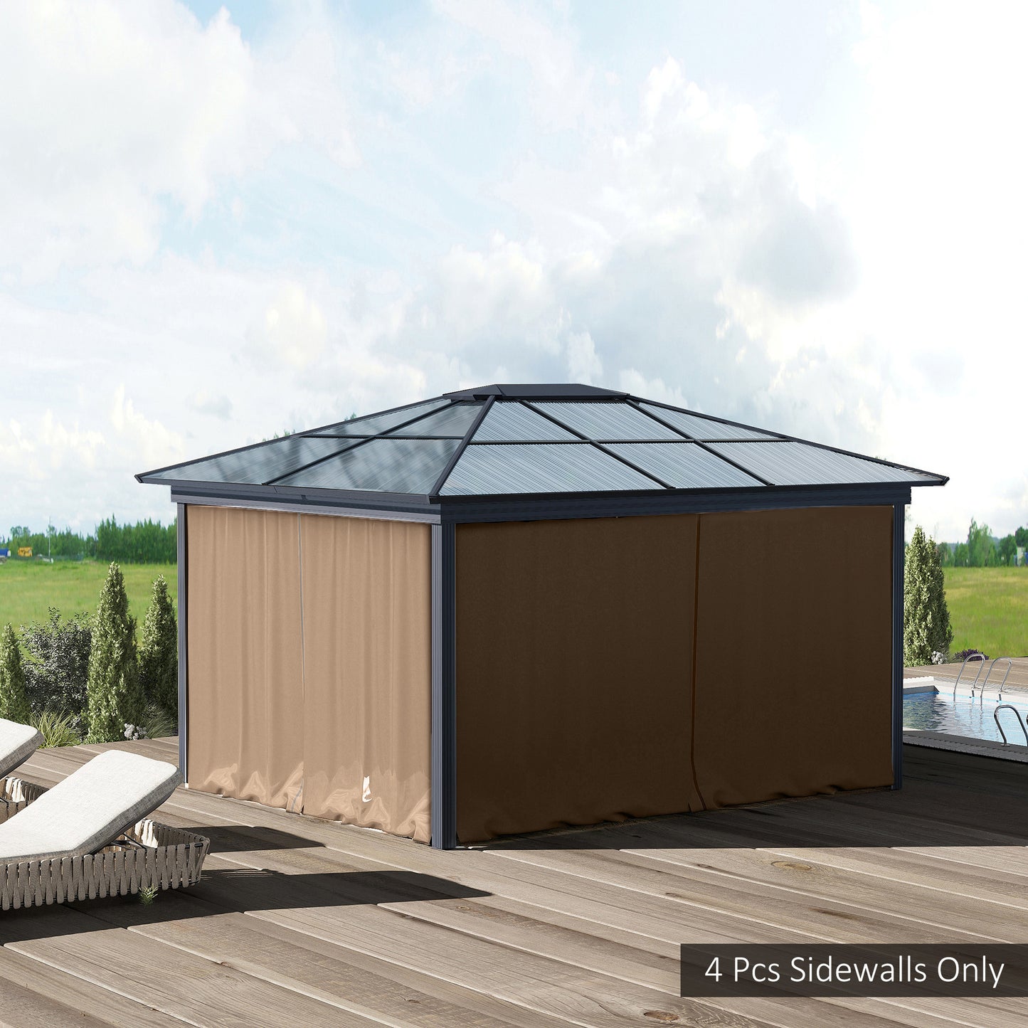 Gazebo Sidewall Set with Hooks & C-Rings - Brown, 9.84' x 9.84'