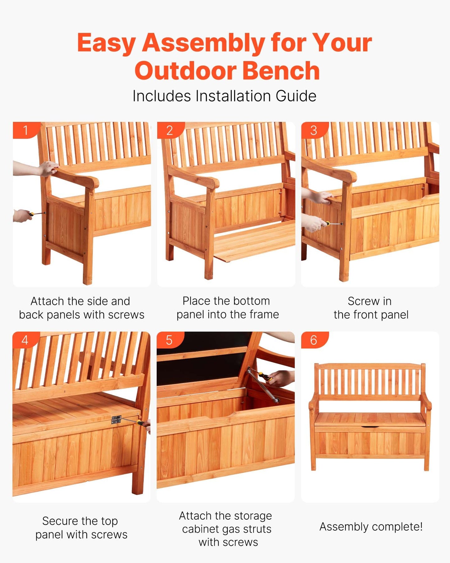 Outdoor Wooden Storage Bench and Seating, Waterproof Deck Box for Garden