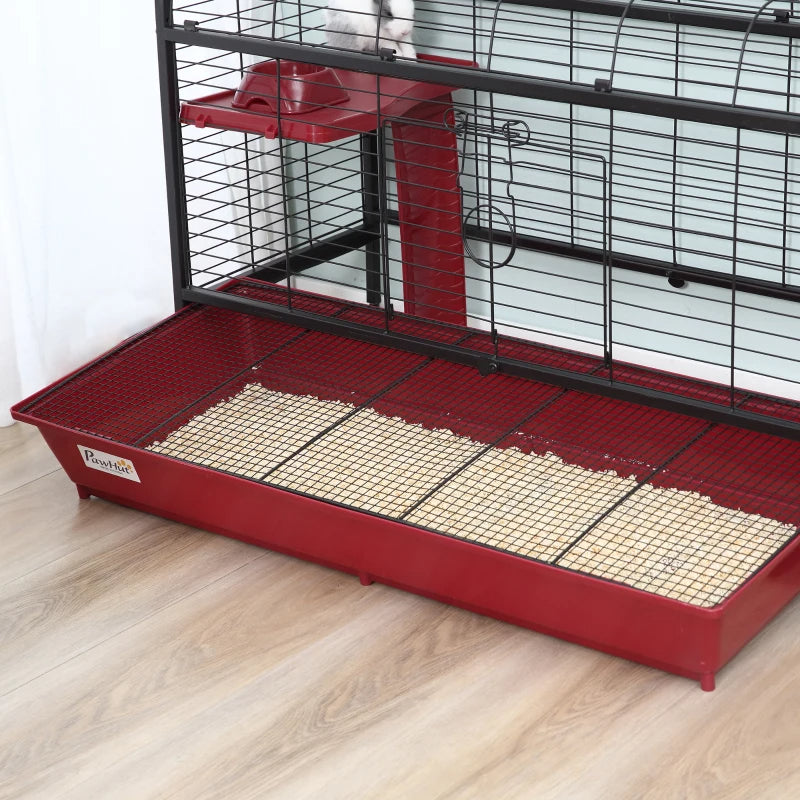 Small Animal Cage with Ramp & Feeder - Mobile Pet Hutch for Rabbit & Ferret, 41.5 Inch