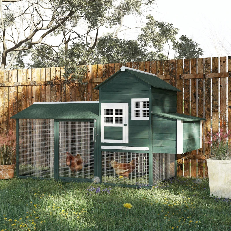 Wooden Chicken Coop with Run and Nesting Box - Outdoor Hen House, Green