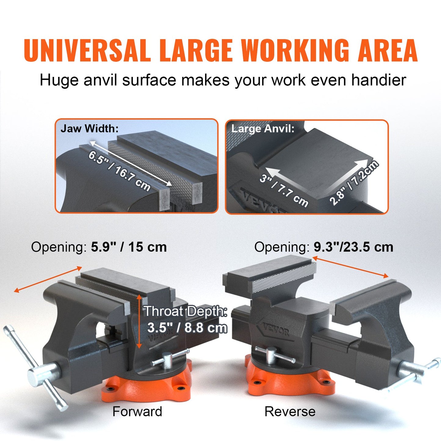 6.5" Bench Vise with 360° Swivel Locking Base & Two-Way Jaw