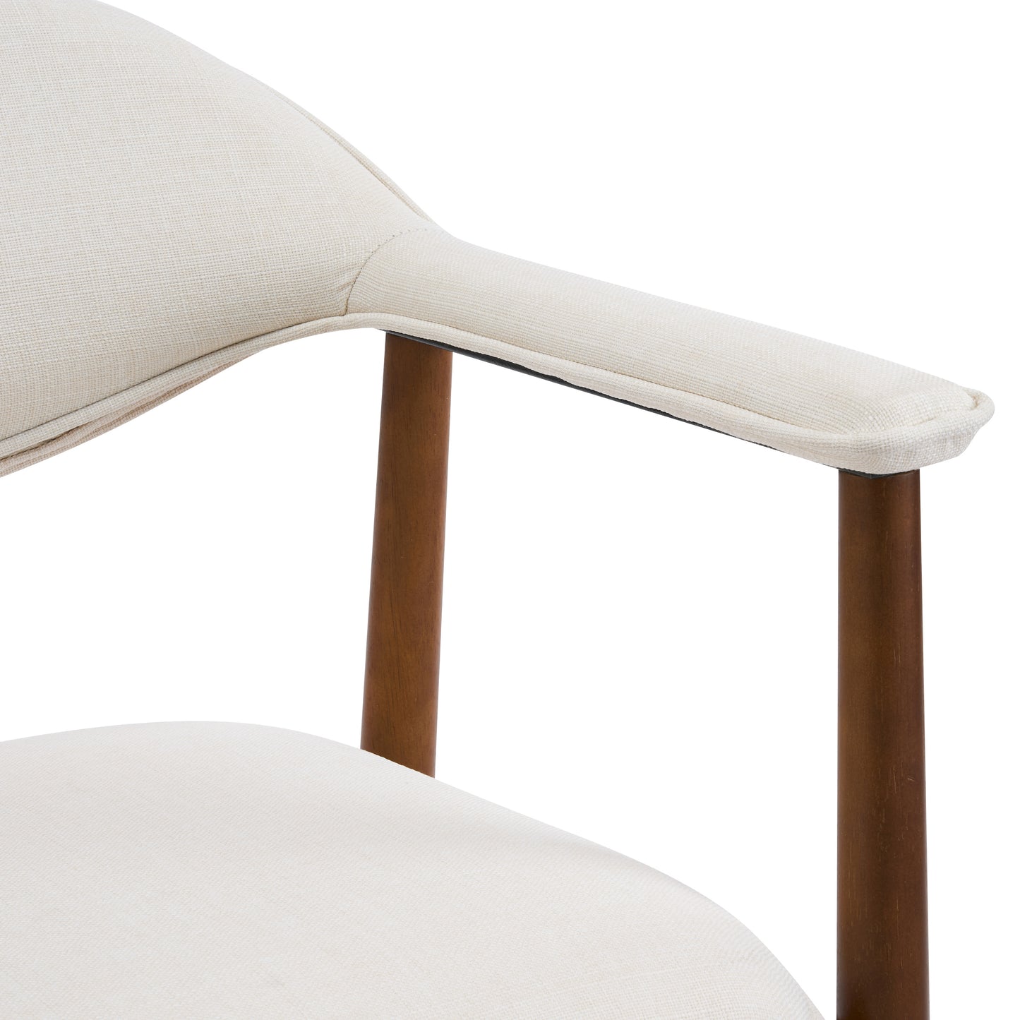 Upholstered Dining Chairs Set of 2 - Beige Fabric & Walnut Wood