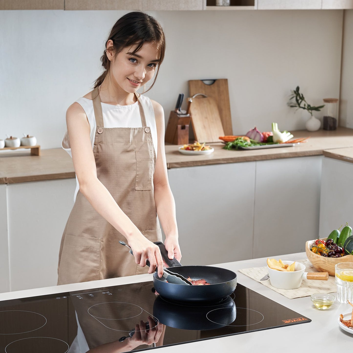 5 Burner Built-in Electric Cooktop 35.4x20.5 Inch Ceramic Stove with Touch Control