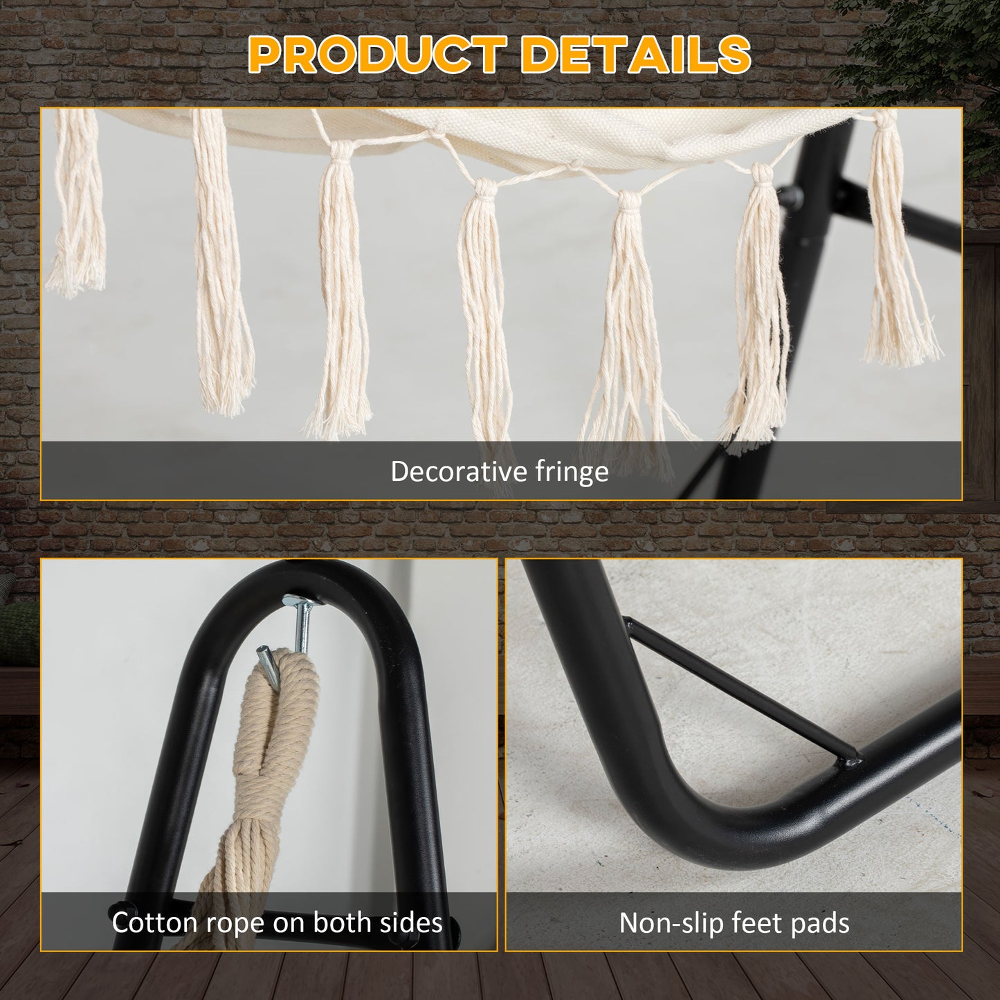 Hammock Swing Chair with U Shape Stand and Side Pocket - Cream White