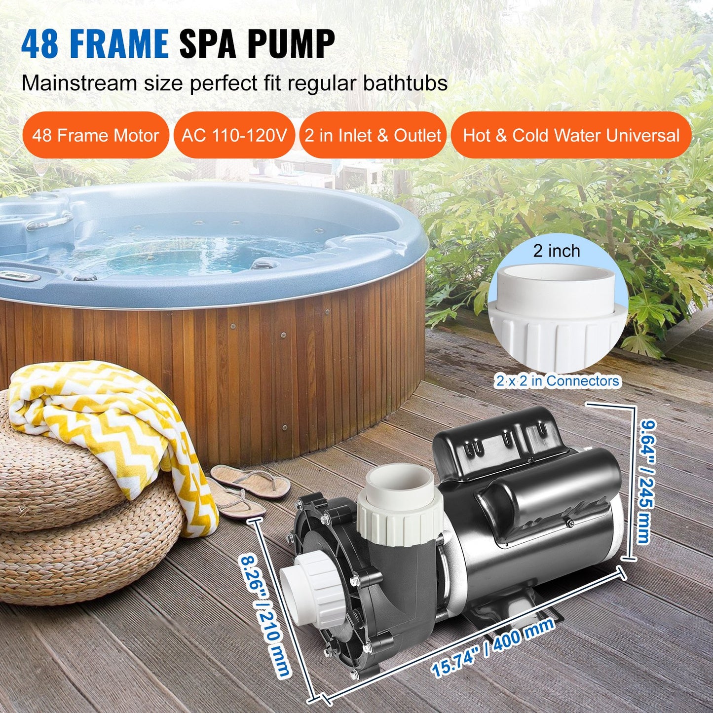 Two Speed SPA Pump 48-Frame AC 110-120V Hot Tub Pump 1.5HP/150GPM & 0.46HP/70GPM