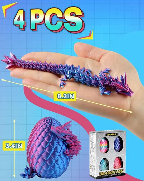 3D Printed Dragon Egg Set - 4 Vibrant Easter Basket Stuffers