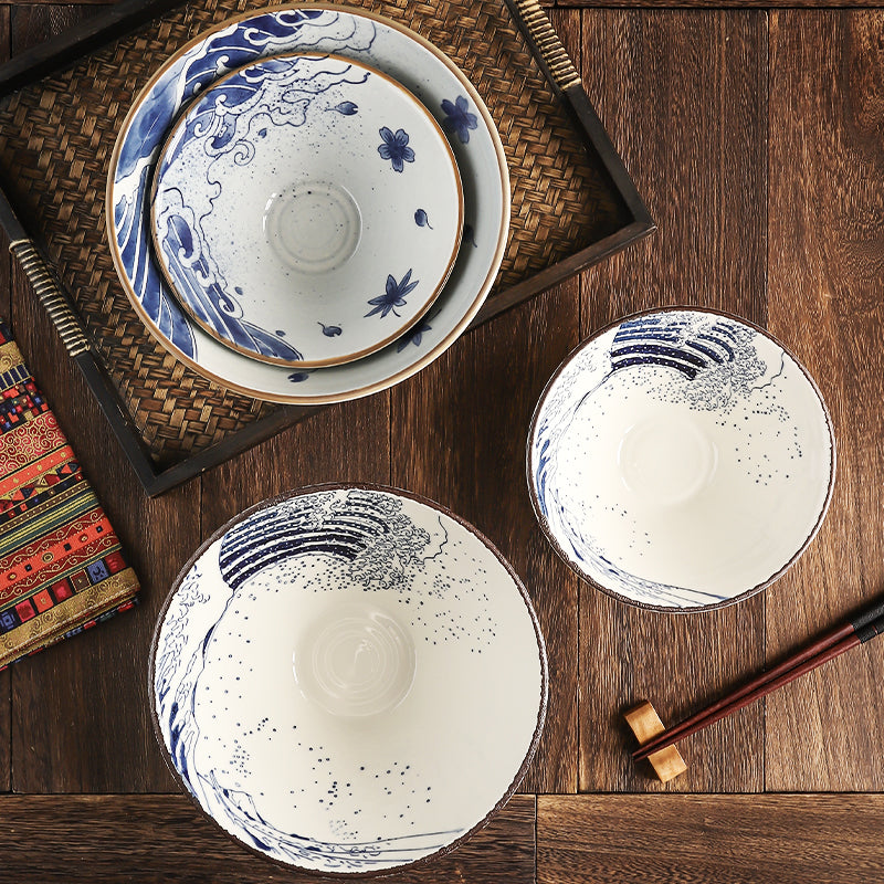 Japanese Ceramic Hat Bowl for Ramen and Soup - Large Porcelain Kitchen Serving Dish