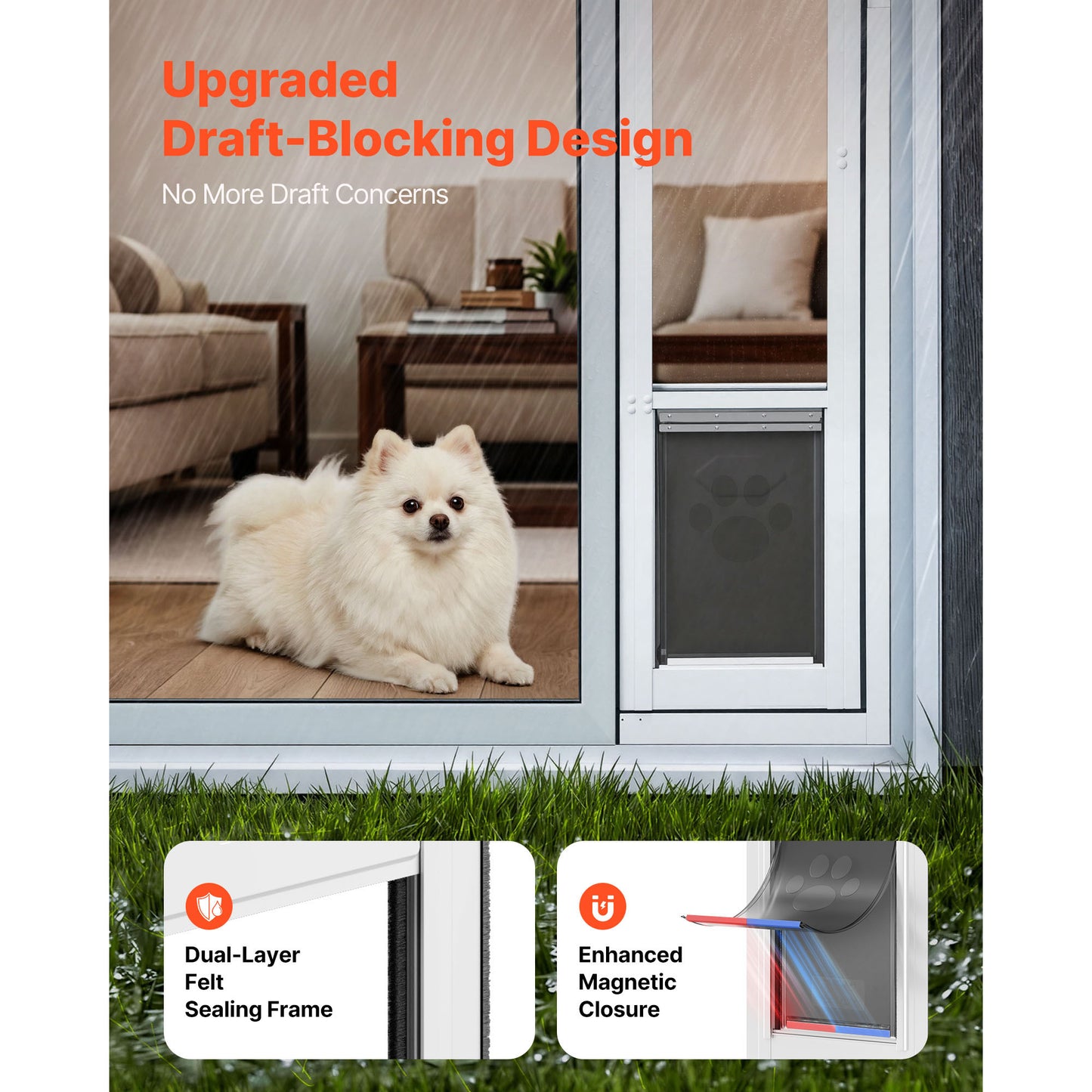 Adjustable Dog Door for Sliding Glass Door - Medium Dogs, Aluminum Frame, Lockable