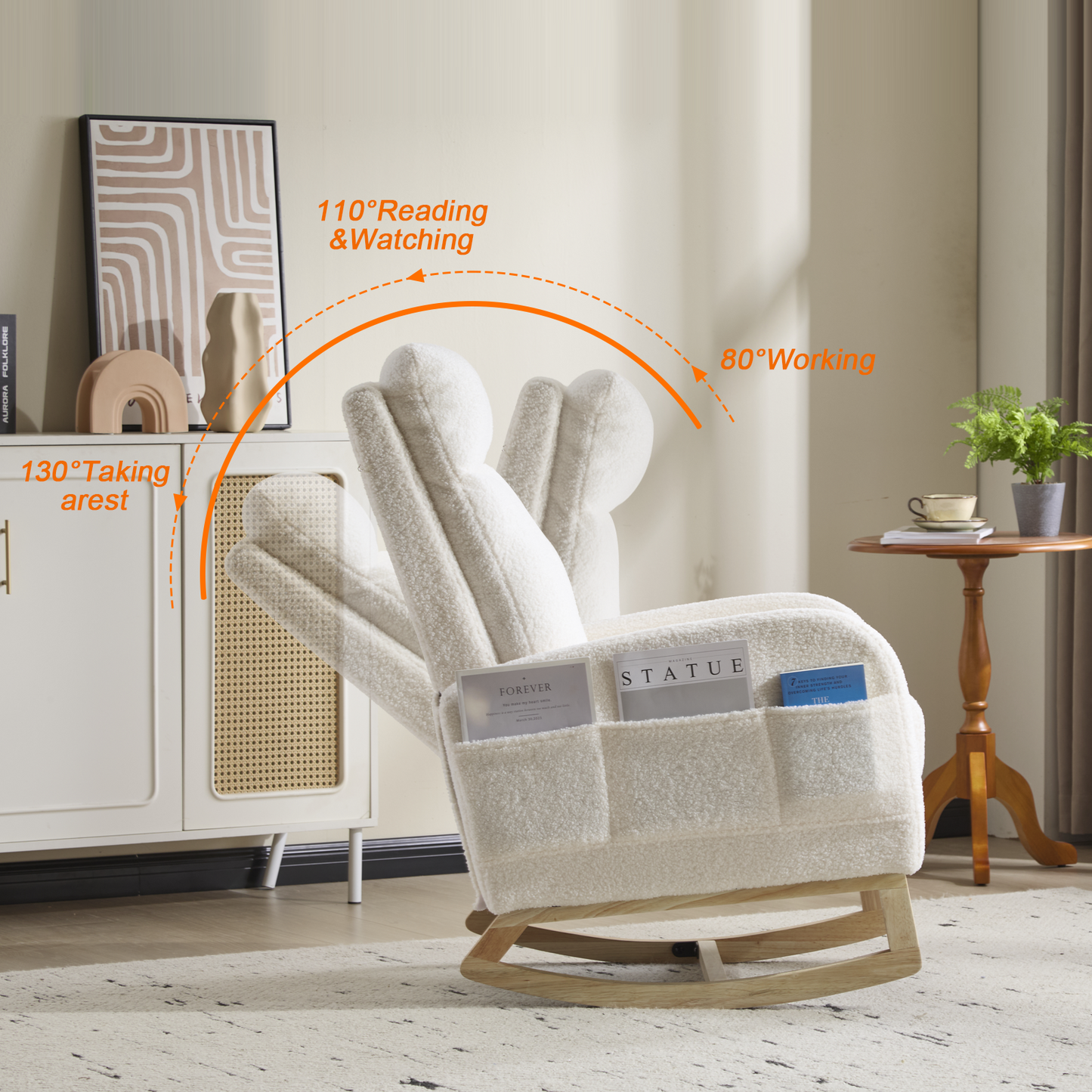 Upholstered Rocking Chair with Solid Wood Legs - White