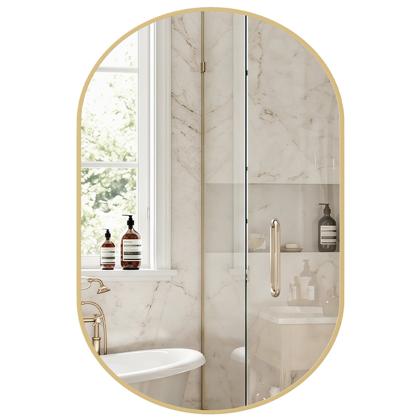 Bathroom Mirror, Oval Wall With Rust-proof Metal Frame And Tempered