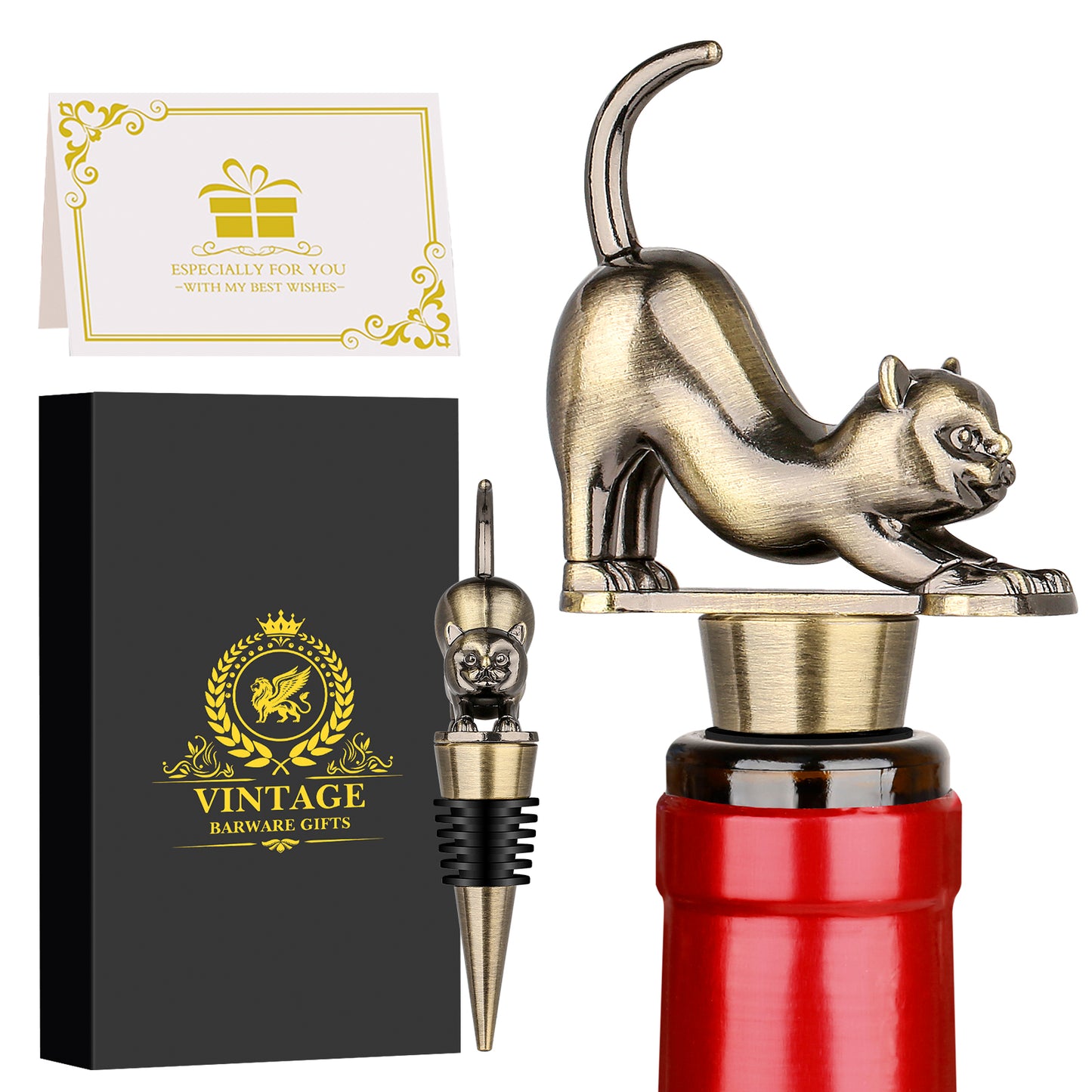 Elegant Cat-Shaped Wine Stopper Set - Gift Boxed High-End Accessories