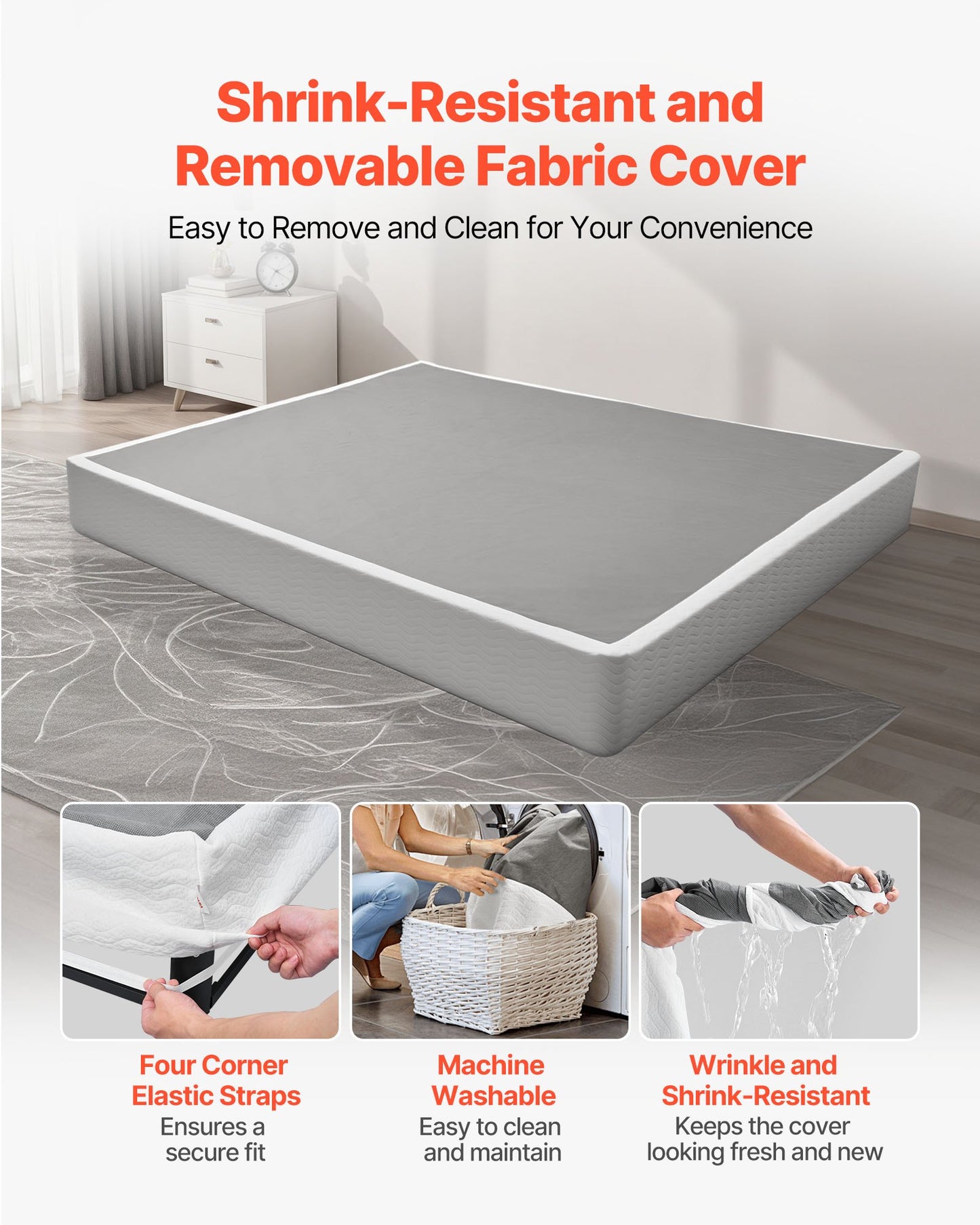 Heavy Duty King Size Bed Frame with Washable Fabric Cover - Supports Up to 3500 lbs