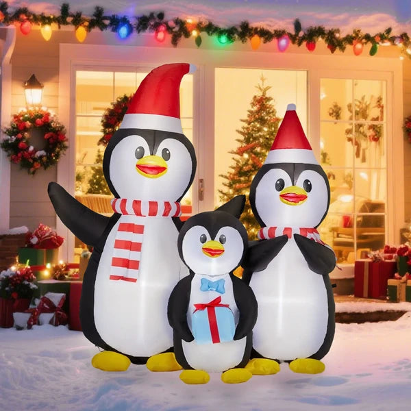 6FT Inflatable Penguin Family Decoration with LED Lights