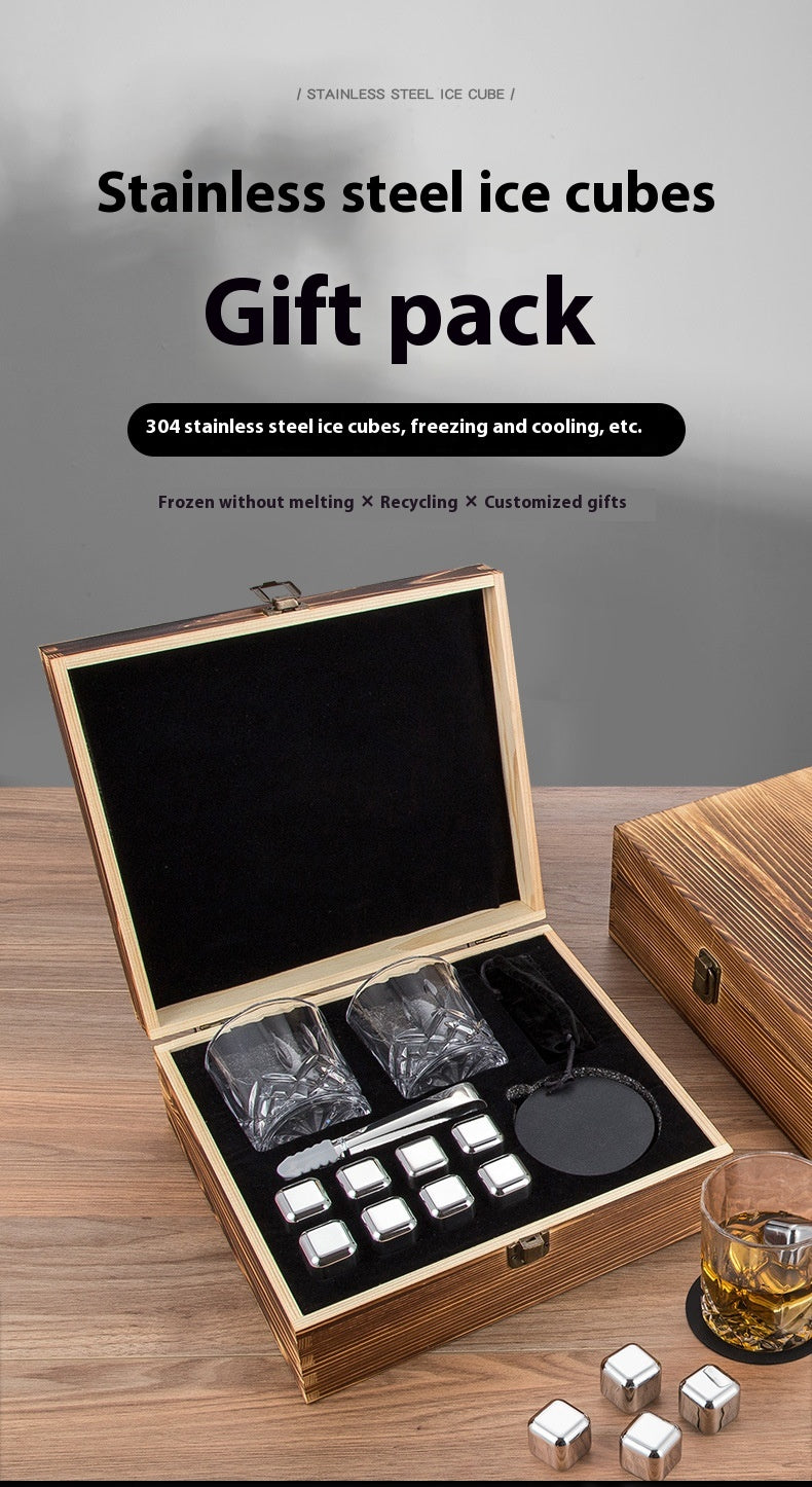 Stainless Steel Wooden Ice Cube Box Set with Cups and Accessories