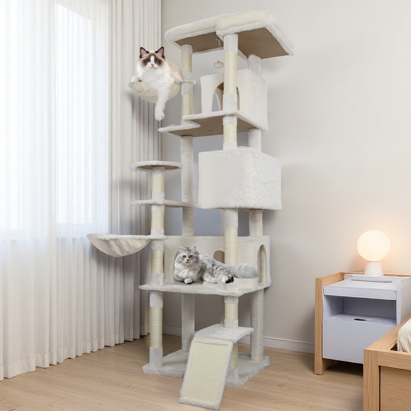 Large Beige Cat Tree Tower with Condo, Sisal Scratching Post & Top Platform
