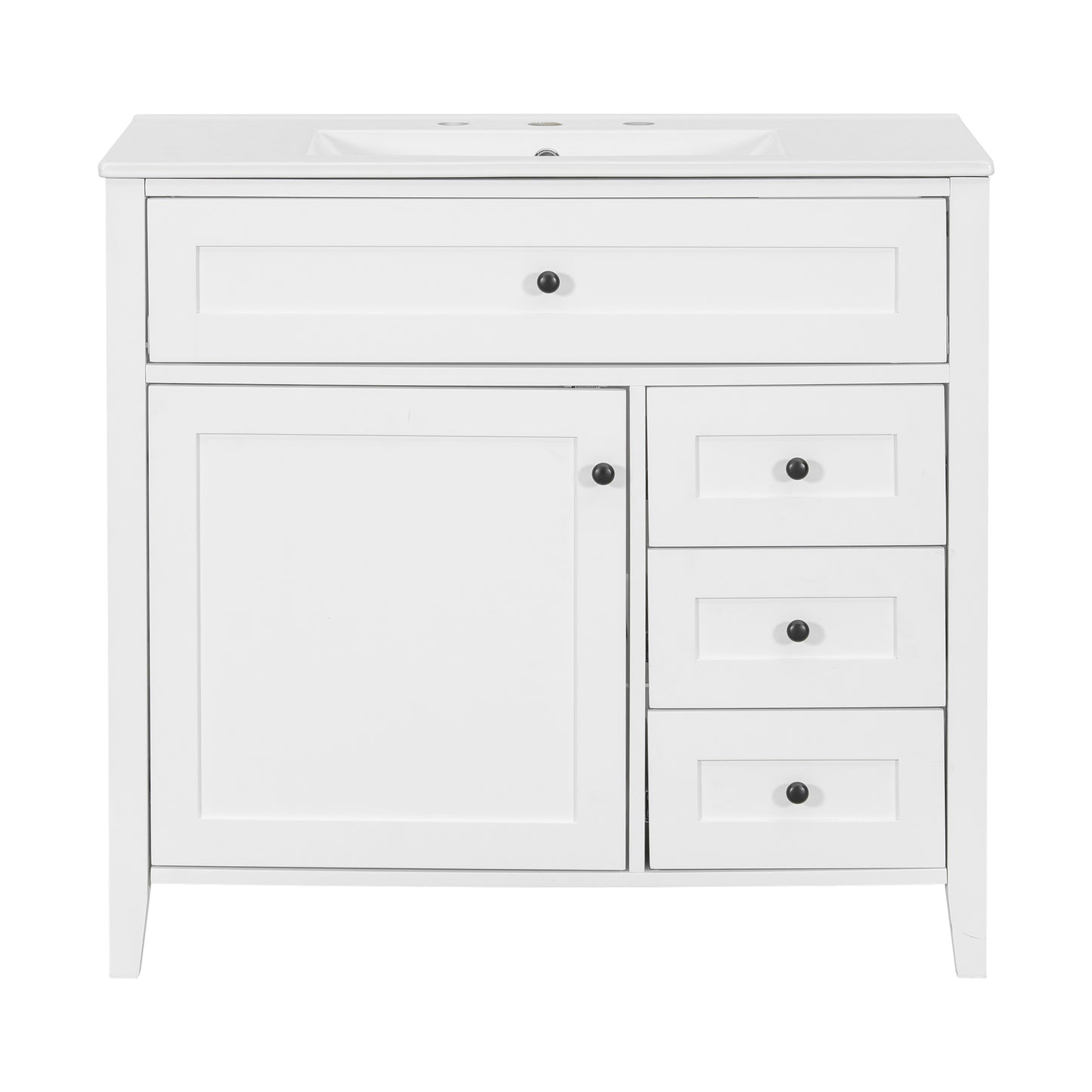 36-Inch White Bathroom Vanity with Sink and 3 Drawers