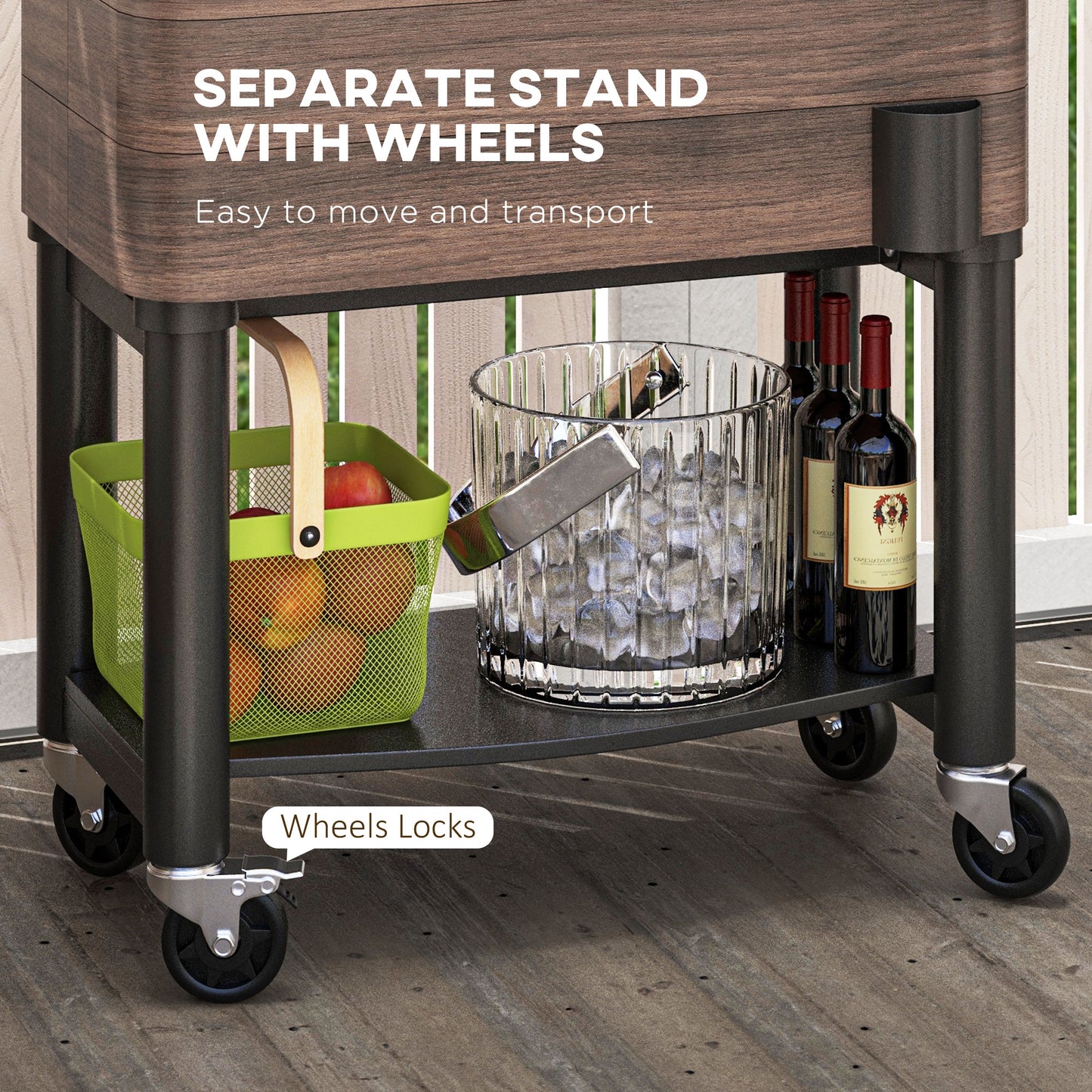60 Quart Outdoor Cooler Cart with Bottle Opener - Brown