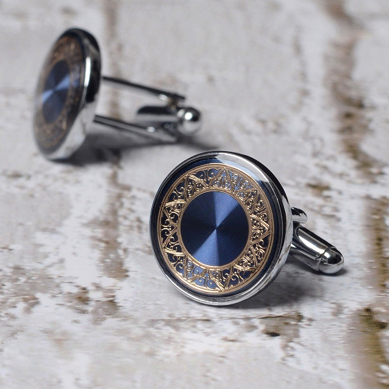 Vintage Blue Men's Cufflinks - Geometric French-Inspired Design