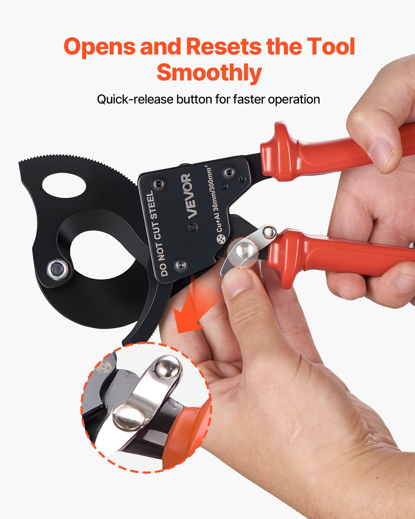 Heavy Duty Ratchet Cable Cutter for Copper & Aluminum Wires - 600 MCM, Insulated Handles