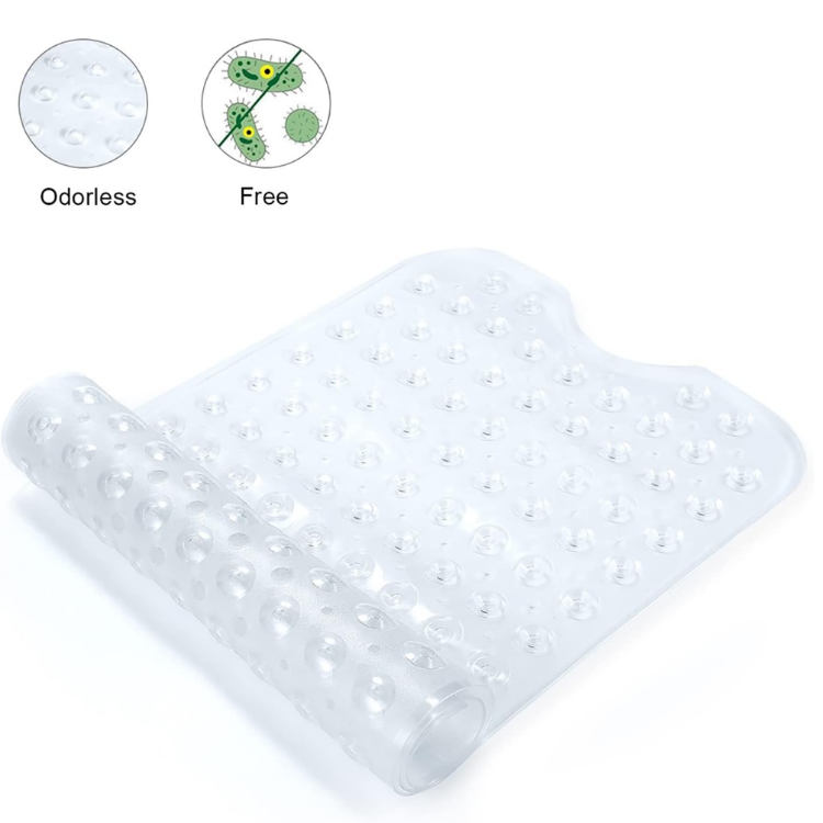 Extra Large Non Slip Shower and Bath Safety Mat 40x16 Inch with Suction Cups, Drain Holes, Machine Washable, Clear