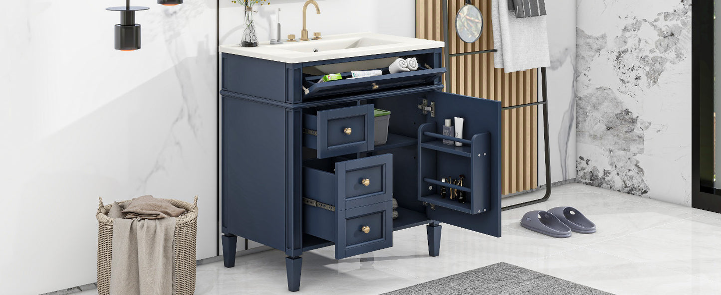 30'' Blue Bathroom Vanity with Ceramic Sink & Storage Drawers